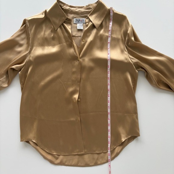 Style & Co Silk Button Down Top in Gold - Picture 5 of 8